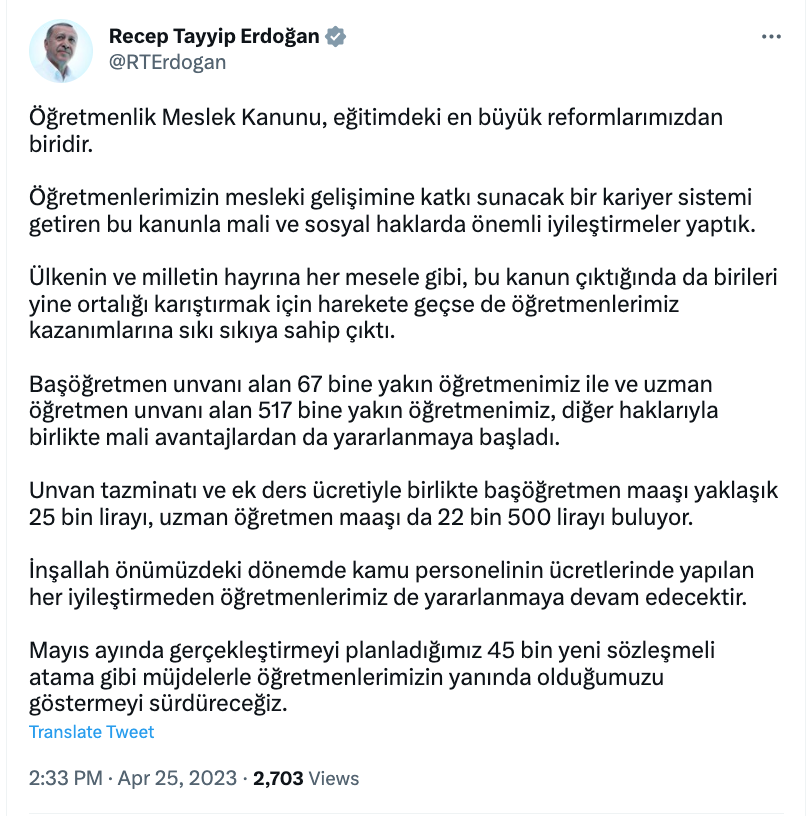 recep tayyip erdogan dan ogretmenlik meslek kanunu aciklamasi